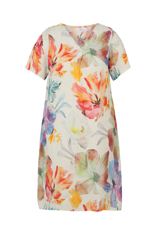 Robe en lin imprimé fleurs-Paprika-10