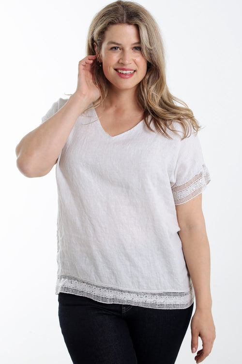 Blouse en lin unie détail sequins-Paprika-1