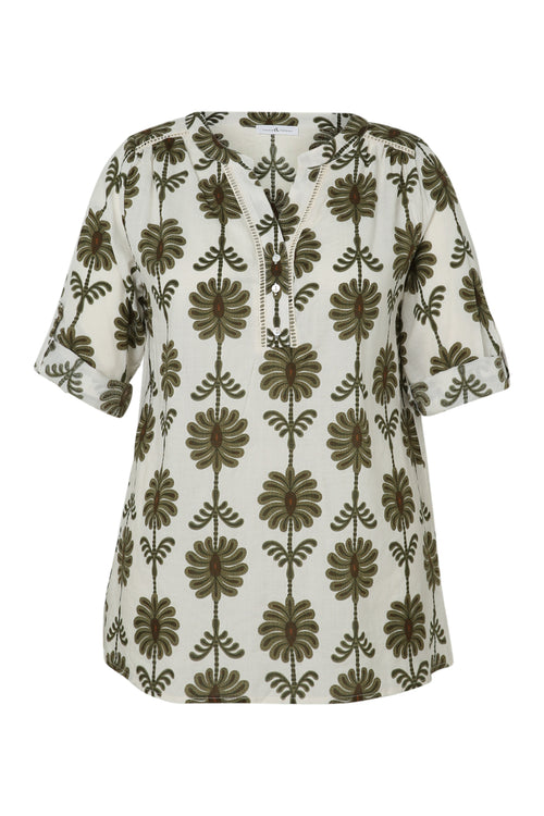 Blouse détail ajouré imprimé bicolore-Paprika-10