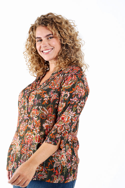 Blouse en viscose imprimé cachemire-Paprika-5