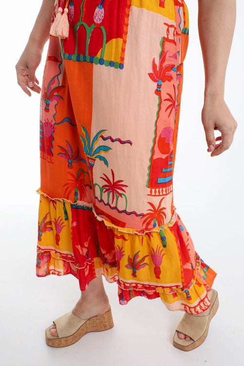 Jupe en coton imprimé patch tropical-Paprika-5