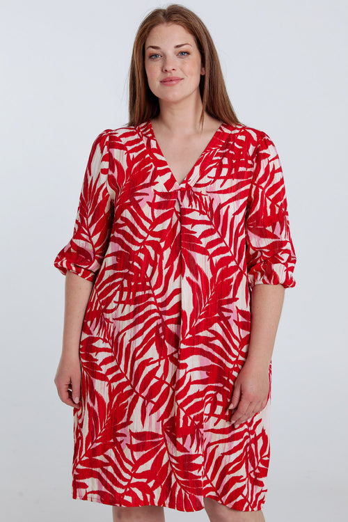 Robe en viscose imprimé feuillage-Paprika-1