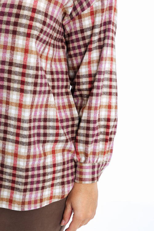 Chemisier en coton imprimé carreaux-Paprika-4