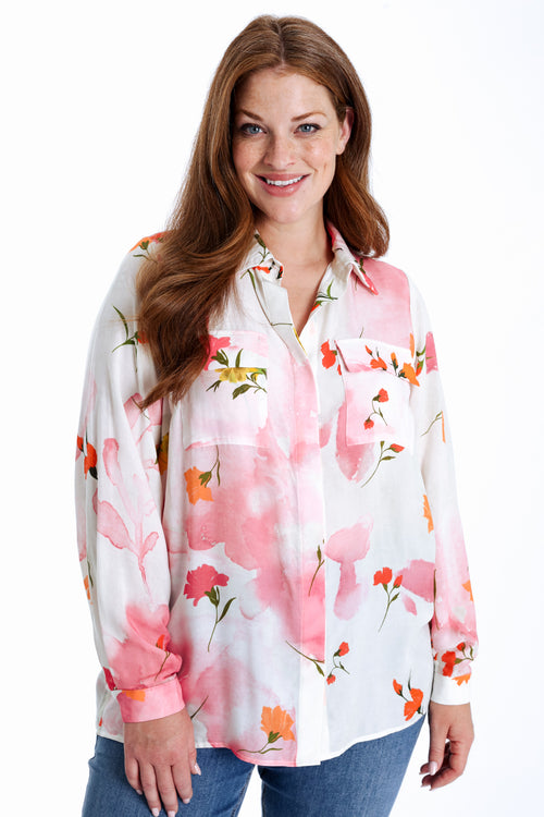 Chemisier en viscose imprimé fleuri-Paprika-2