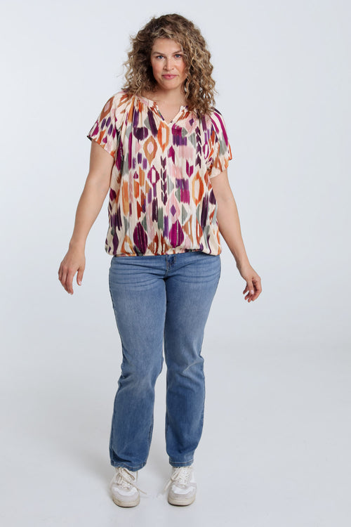 Blouse en viscose imprimé graphique avec lurex-Paprika-9