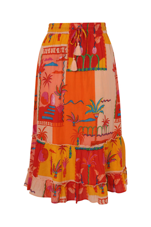 Jupe en coton imprimé patch tropical-Paprika-10