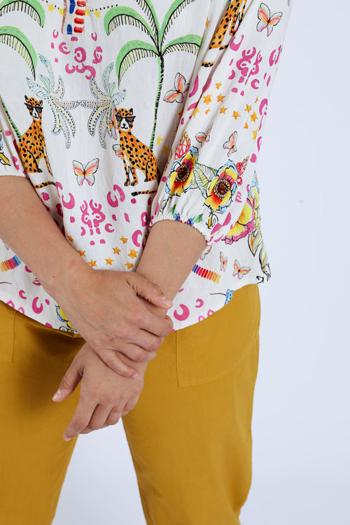 Blouse en viscose imprimé tigres et fleurs-Paprika-5