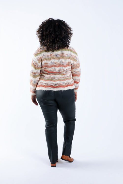 Pull maille pop-corn à rayures-Paprika-2