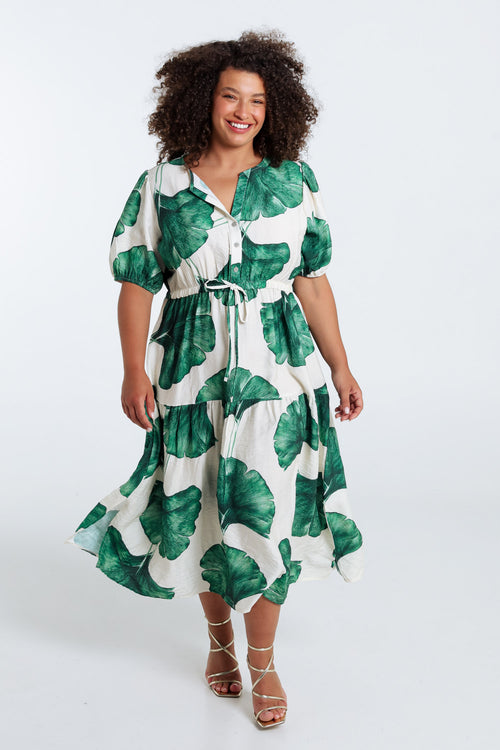 Robe longue en viscose imprimé feuillage-Paprika-9