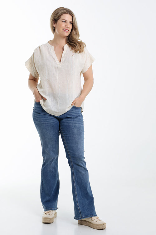 Blouse en coton unie avec rayures en sequins-Paprika-8