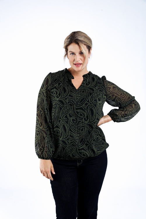 Blouse bicolore imprimé cachemire-Paprika-1