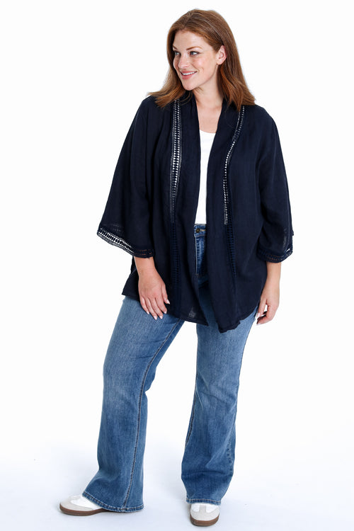 Veste en lin unie détail ajouré-Paprika-9