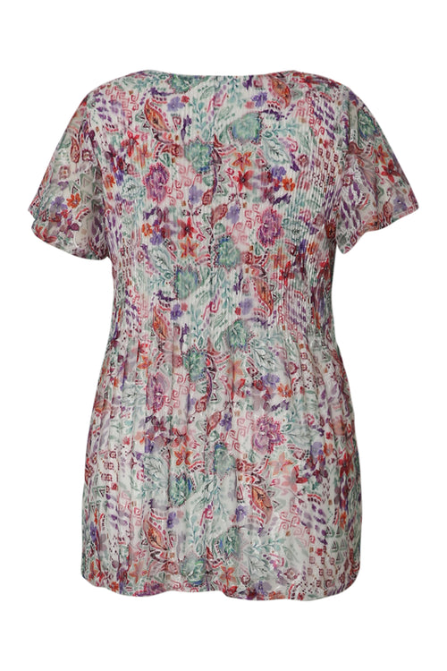 Tunique en dentelle plissée imprimé fleuri-Paprika-11