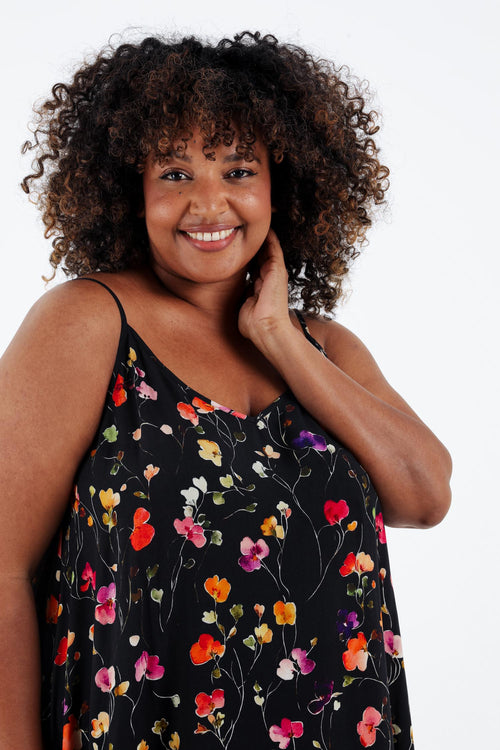 Robe longue en viscose fines bretelles imprimé floral-Paprika-5