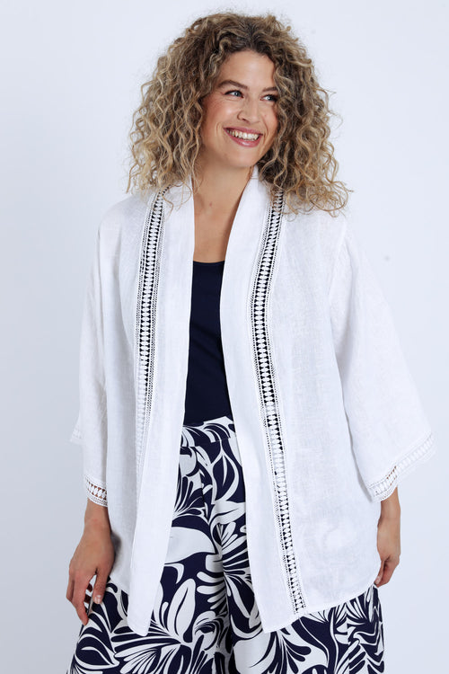 Veste en lin unie détail ajouré-Paprika-1