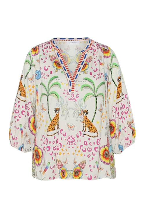 Blouse en viscose imprimé tigres et fleurs-Paprika-10