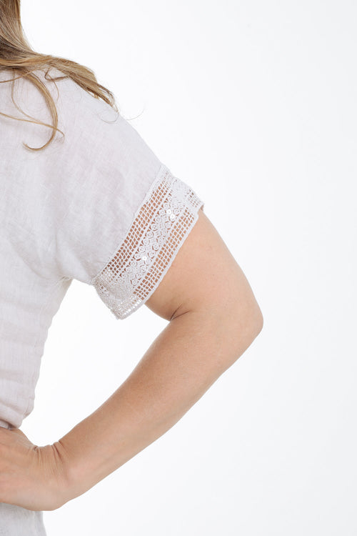 Blouse en lin unie détail sequins-Paprika-3