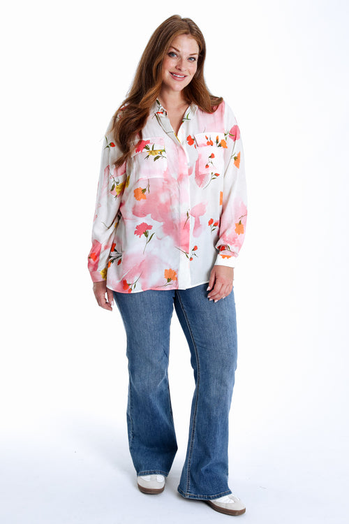 Chemisier en viscose imprimé fleuri-Paprika-10