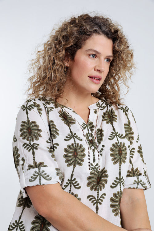 Blouse détail ajouré imprimé bicolore-Paprika-4