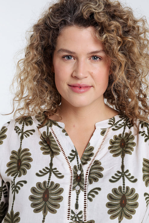 Blouse détail ajouré imprimé bicolore-Paprika-3