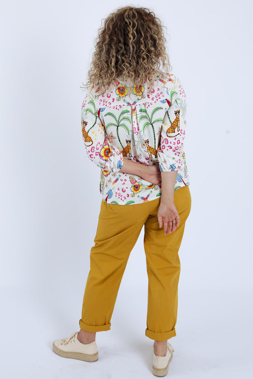 Blouse en viscose imprimé tigres et fleurs-Paprika-2