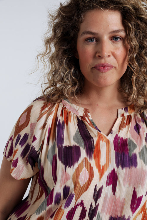 Blouse en viscose imprimé graphique avec lurex-Paprika-5