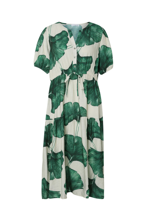 Robe longue en viscose imprimé feuillage-Paprika-10