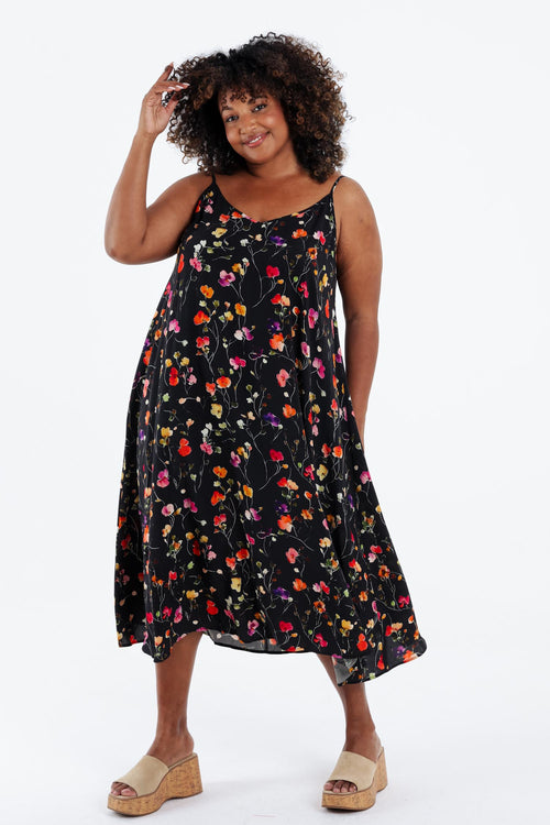 Robe longue en viscose fines bretelles imprimé floral-Paprika-7