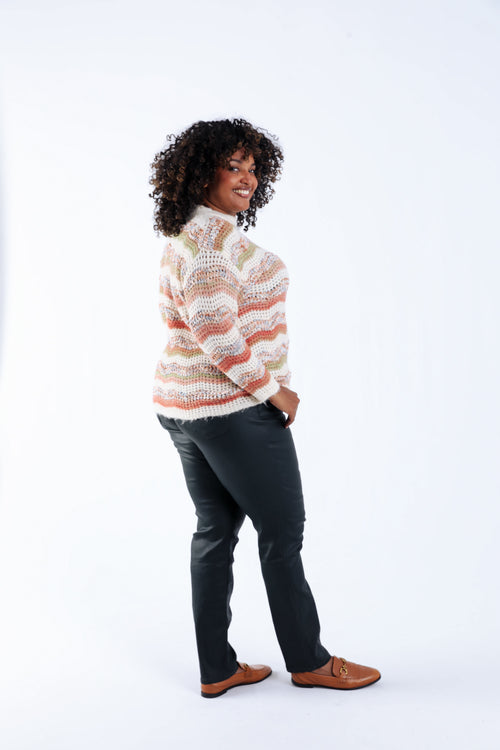 Pull maille pop-corn à rayures-Paprika-3