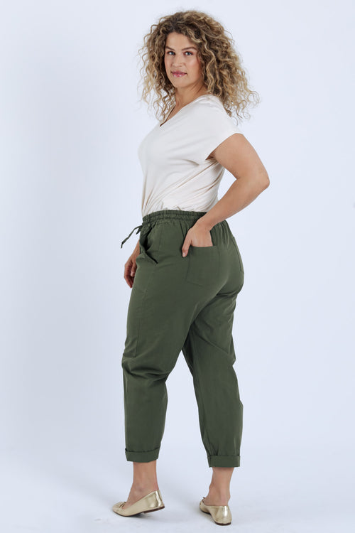 Pantalon boyfit en coton uni avec poches-Paprika-2