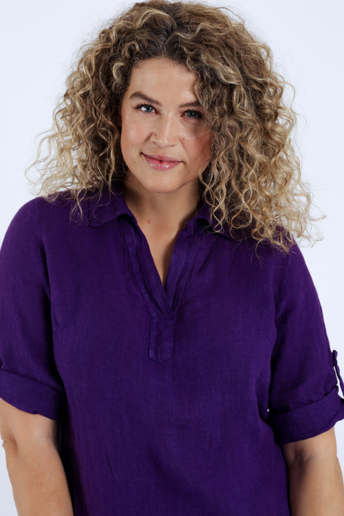 Robe tunique en lin unie-Paprika-6