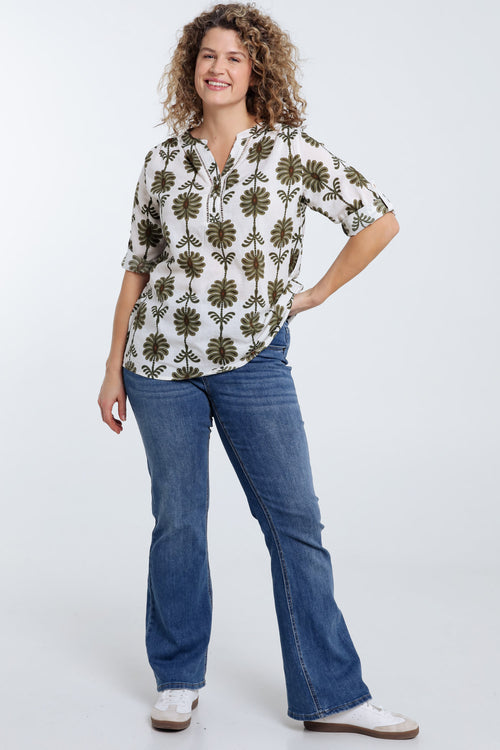 Blouse détail ajouré imprimé bicolore-Paprika-8