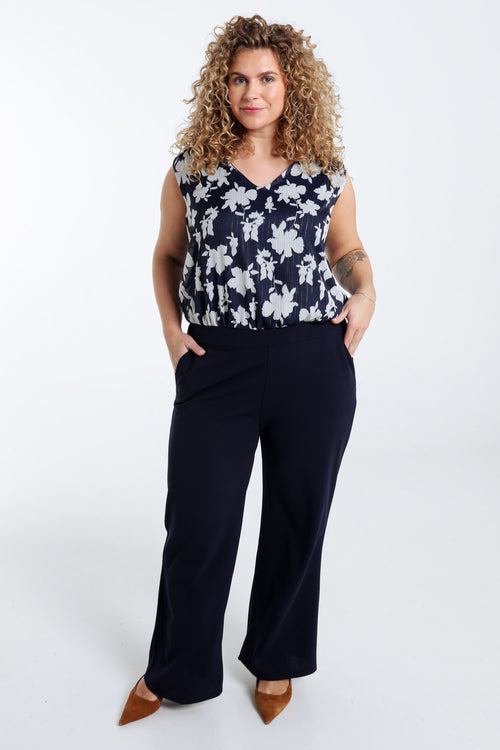 Combinaison bi-matière imprimé fleuri-Paprika-1