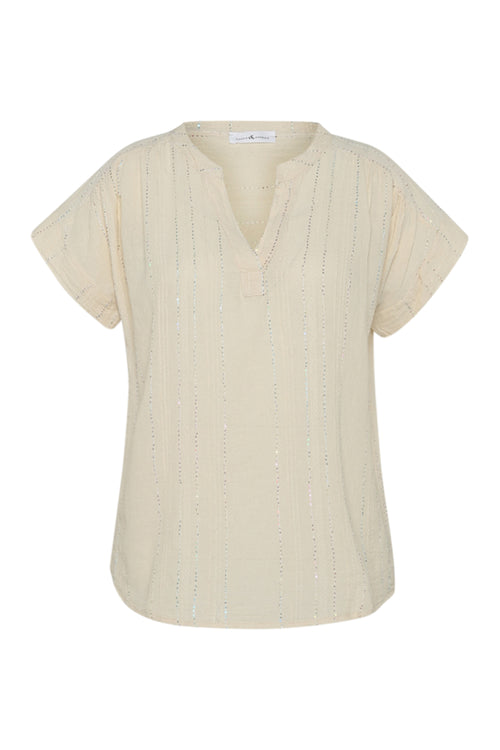 Blouse en coton unie avec rayures en sequins-Paprika-10