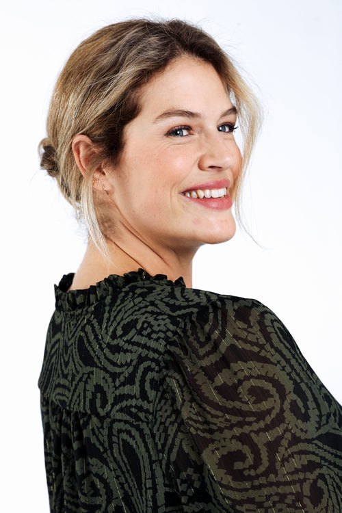 Blouse bicolore imprimé cachemire-Paprika-3