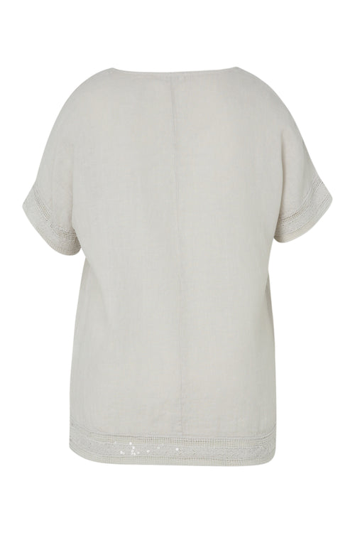 Blouse en lin unie détail sequins-Paprika-11