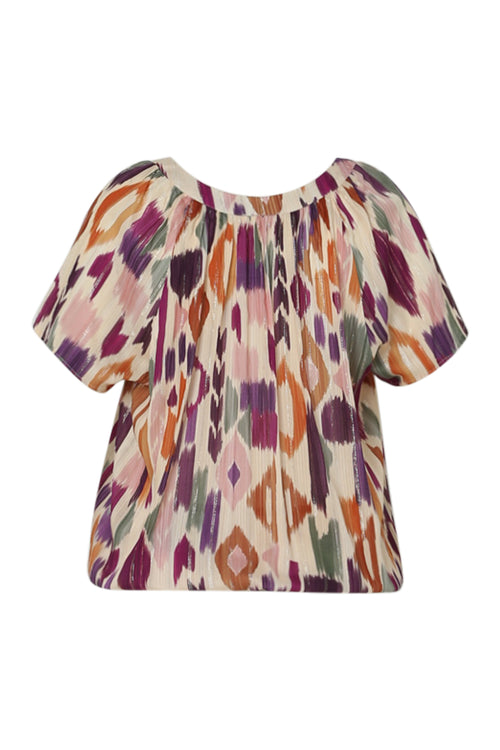 Blouse en viscose imprimé graphique avec lurex-Paprika-11