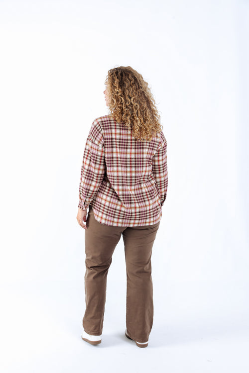 Chemisier en coton imprimé carreaux-Paprika-2
