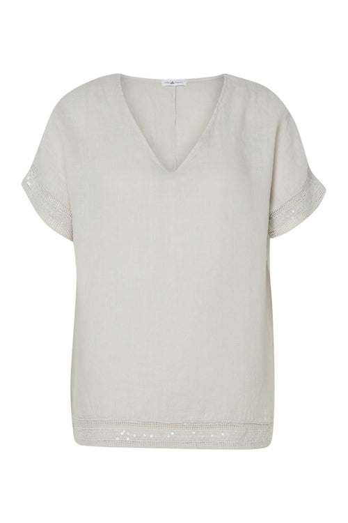 Blouse en lin unie détail sequins-Paprika-10