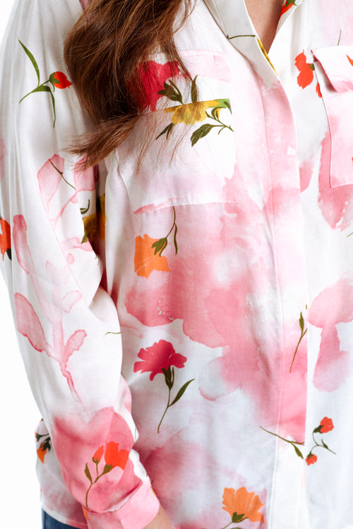 Chemisier en viscose imprimé fleuri-Paprika-4