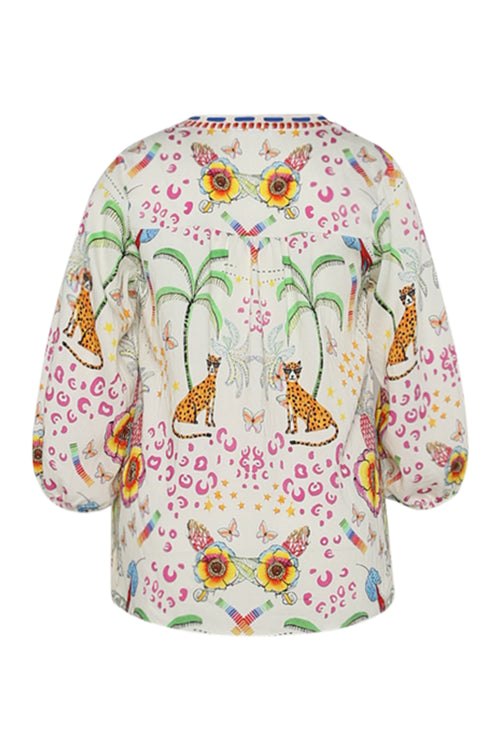 Blouse en viscose imprimé tigres et fleurs-Paprika-11