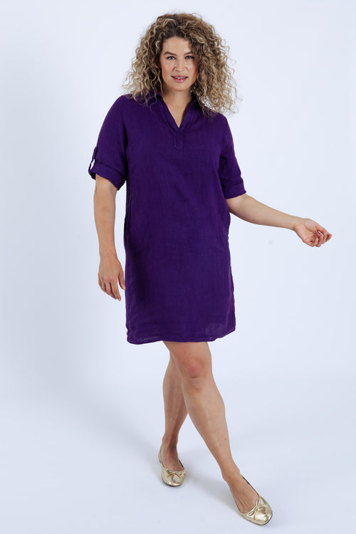 Robe tunique en lin unie-Paprika-9