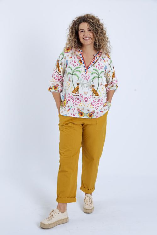 Blouse en viscose imprimé tigres et fleurs-Paprika-9