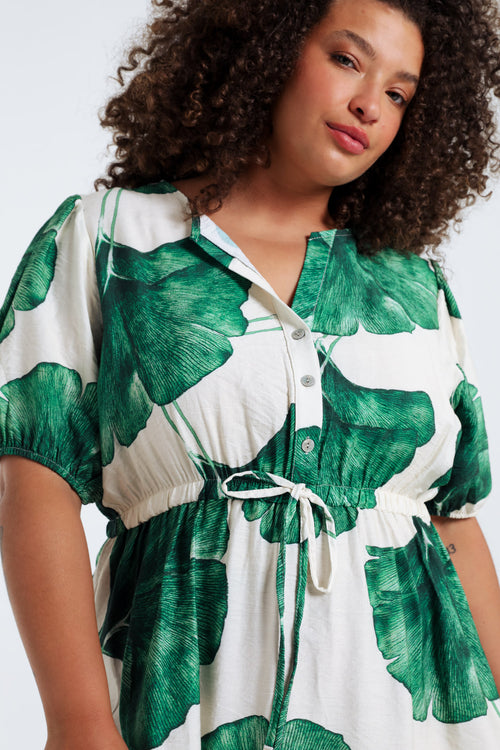 Robe longue en viscose imprimé feuillage-Paprika-5