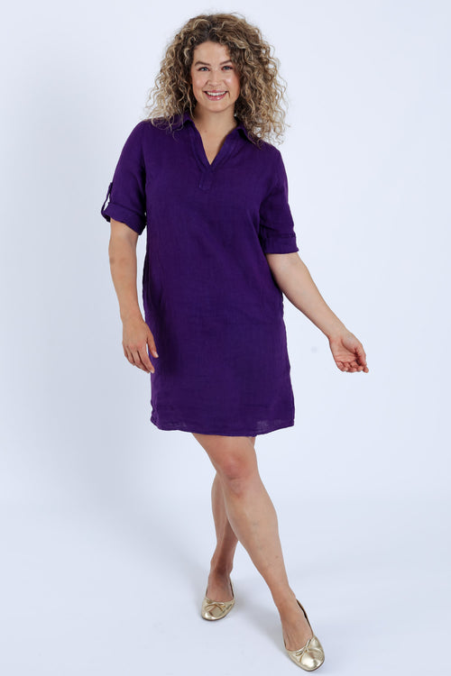 Robe tunique en lin unie-Paprika-7