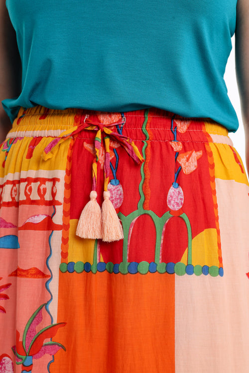 Jupe en coton imprimé patch tropical-Paprika-3