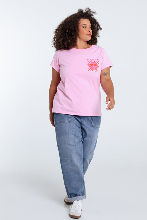 T-shirt en coton uni avec imprimé soleil-Paprika-9