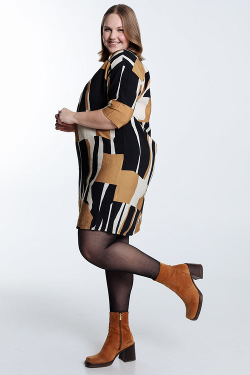 Robe en viscose imprimé graphique-Paprika-8