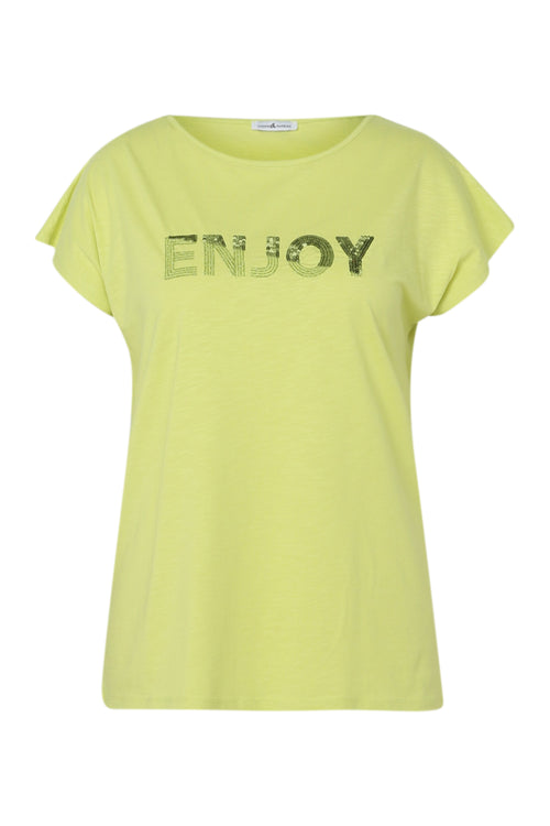 T-shirt uni avec broderie Enjoy et sequins-Paprika-10