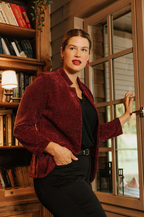 Veste jacquard bicolore avec lurex-Paprika-3